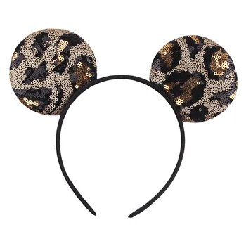 Girl Big Bow Leopard Series Sequins Mouse Ears лента за глава за жени 5 