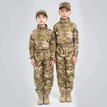 Военен лагер ръкав студент лято открит дълги деца униформа развитие дишаща обучение камуфлаж училище костюм Изображение