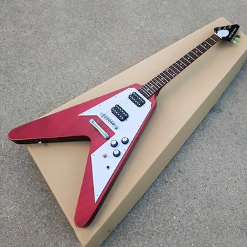 Изящна изработка и висококачествена червена V електрическа китара с гриф от палисандрово дърво Изображение
