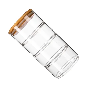 4Pcs стифиращи стъклени буркани с капак купа за съхранение Купи за плодова салата за семейство Изображение