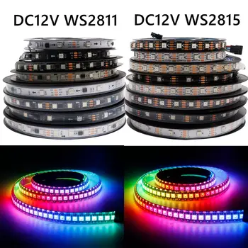 DC12VWS2811 WS2815 (WS2812B / WS2813 актуализиран) 5050 RGB Led лента светлина индивидуално адресируеми IC 30/60/144Leds / м Черно бяло PCB Изображение