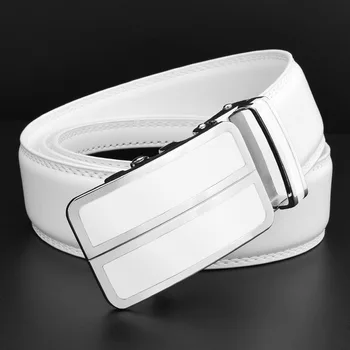 Прост стил Бял автоматичен дизайн на ключалката Колани Мъже Жени Висококачествена луксозна марка кожа Centure Homme Marque De Luxe 2023 Изображение