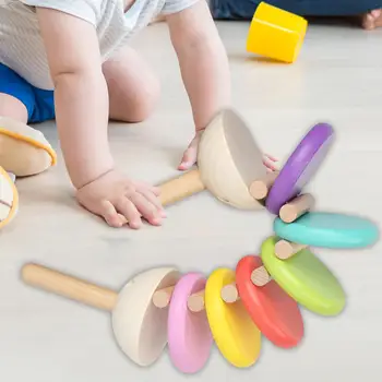 Дървени кастанети Монтесори играчки Rainbow цвят образователни ръка клакьори бебе перкусии играчка за детска градина парти услуги Изображение