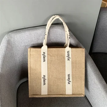 100Pcs / Lot производители естествени хранителни пазаруване чанта за многократна употреба пътуване съхранение юта чанта миещи плажни чанти с лого отпечатани Изображение