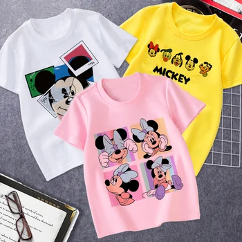 Нова лятна тениска Мини деца Kawaii Disney T Shirt Мики Маус аниме карикатури случайни реколта дрехи Kid Girl Boy Top Tee Изображение