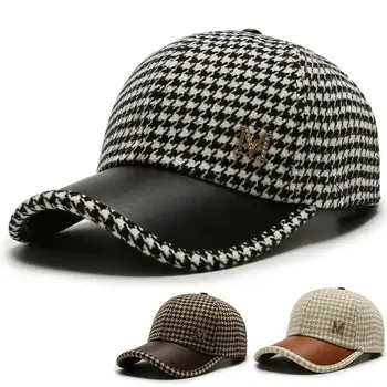 Black Brown Houndstooth Бейзболни шапки за мъже Жени Ретро британски стил карирана шапка Лятна шапка за камион Gorras Hombre Изображение
