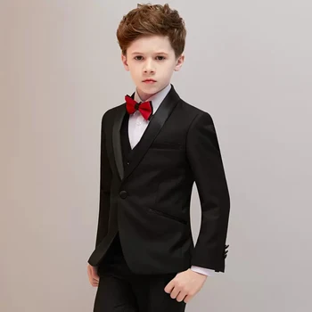 Детски официален черен костюм комплект момче джентълмен пиано домакин изпълнение сватбено тържество рокля деца нетактичност яке панталони жилетка дрехи Изображение