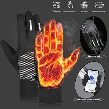 Зимни топли ръкавици пълен пръст сензорен екран мъже жени на открито бягане колоездене спортни ски термални водоустойчиви ветроупорни ръкавици Изображение