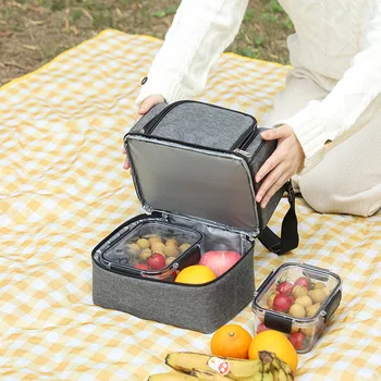 Двойно изолирана чанта за обяд Непропусклива чанта за пикник охладител за бира Bento Box храна торбичка храна пътуване термичен охладител доставка чанта Изображение