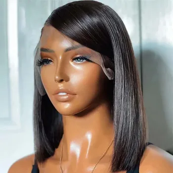 Luvkiss къса боб права дантела предна перука 13X4 HD дантела фронтална перука 150% 250% плътност човешка коса перука за черни жени Изображение
