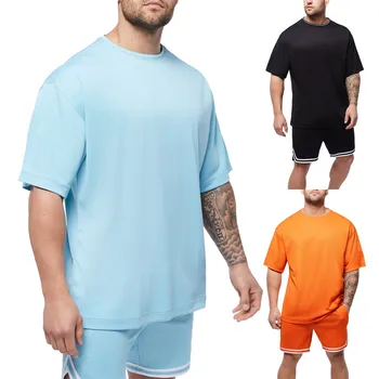 Мъжки летен фитнес и свободно време спортни къси панталони с къс ръкав комплект звезден блясък 16x пижама панталони мъже момче на открито Изображение