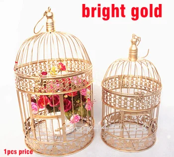 1бр 14x25/19x35cm Ръчно изработени ярко злато метални декоративни сватба птица клетка комплект сватбена украса сватбени услуги и подаръци Изображение