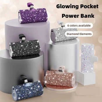 Mini Power Bank преносимо зарядно устройство Powerbank 5800mAh с диамантени елементи Външна батерия аварийно захранване за iPhone Samsung Изображение