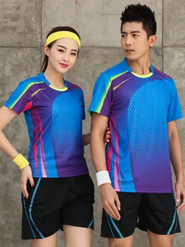 Faztonvg Корейски Тенис на маса Дрехи Двойка Бадминтон Костюми Мъже Жени Бързо сушене Спортни ризи Волейбол Къс ръкав Лято Изображение