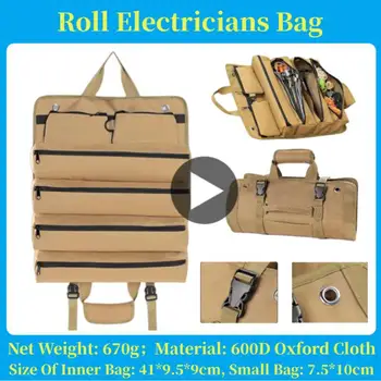 Многофункционален преносим Oxford Fabric Multi джоб домакински автомобилни инструменти за съхранение ролка торбичка хардуер комплект електротехник дръжка чанта Изображение