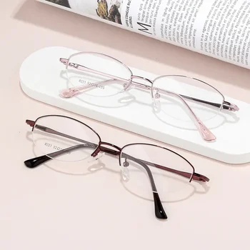 +/- Персонализирани 52-16-135 висококачествени сплав дамски очила ултра светло червено овално лице деликатни полу-джанти очила скоростни рамки Изображение