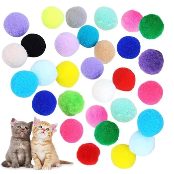 50/100Pcs 3cm Cat Toy Balls Bulk Soft Kitten Pompon Toys Indoor Cats Interactive Playing Quiet Ball Cats Favorite Toy Assorted Изображение