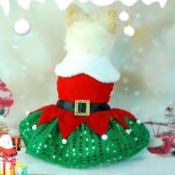 Домашен любимец Коледна рокля блестящи пайети празнични дрехи за домашни любимци Hem луксозен златен празничен Дядо Коледа обличане поли за Коледа Изображение