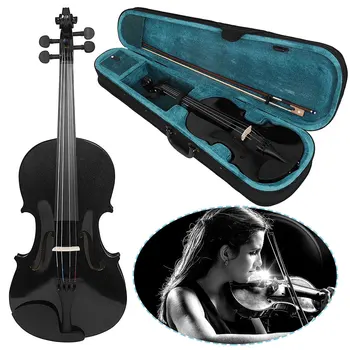 4/4 цигулка в пълен размер дървена цигулка с калъф и лък черна ръчно изработена цигулка лека начинаещи студенти цигулка музика educatio Изображение