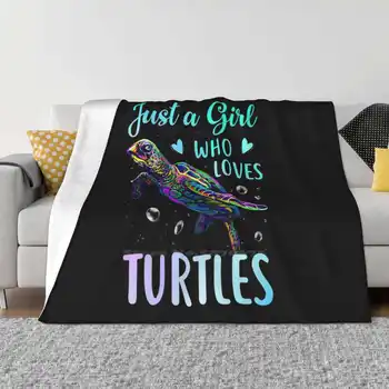 Просто момиче, което обича костенурки акварел морски океан подарък нова продажба потребителски печат фланела меко одеяло за костенурка любовник обичам Изображение