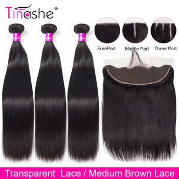 Tinashe Прави коси за коса с фронтална бразилска човешка коса 3 пакета със затваряне HD прозрачна дантела фронтална с пакети Изображение