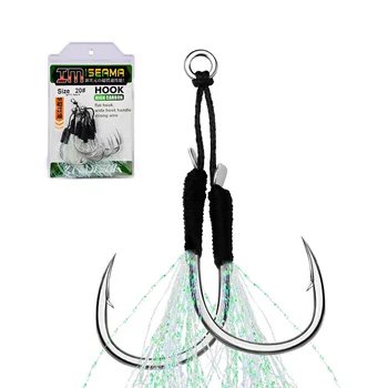 5Pair метални куки за подпомагане на опашката с PE линия перо твърд пръстен Jigging Fishhook Изображение