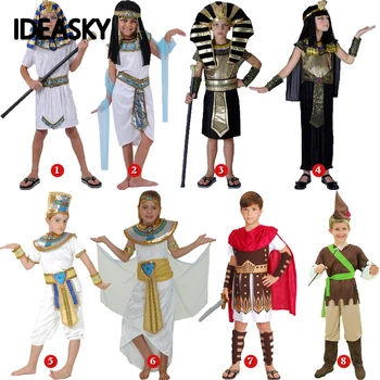 хелоуин костюм за деца фараон кралица египетски клеопатра костюм момичета момчета за деца древен египет фантазия рокля Косплей Изображение