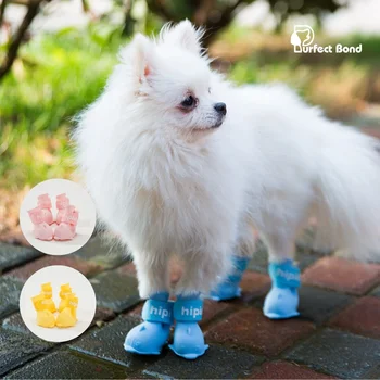 Водоустойчиви ботуши за кучешки дъжд, меки обувки за кучета за сняг и дъжд, удобна гумена подметка против хлъзгане, 4Pcs Изображение