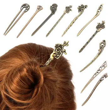 Модни аксесоари за коса Реколта метални коса вилица стайлинг инструменти реколта пръчици за коса фиба щипка за коса бронзови фиби Изображение