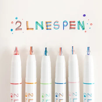 Creative пластмаса 0.5mm 2 линия писалка стерео линия ген писалка цветни маркер писалки за наръчник изкуство рисуване двоен цвят маркер писалки Изображение