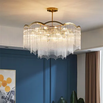 френски кристален пискюл полилей за хол спалня коридор вход неръждаема стомана тяло висулка лампа вътрешно осветление Изображение