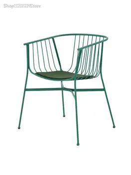 Nordic модерен прост метал кухи желязо стол открит двор градина единична случайни облегалка творчески стол за хранене Изображение