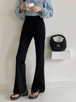 2023 Летен костюм панталони офис дама корейска мода тънък дълъг панталон женски висока талия случайни панталони Елегантен черен панталон Изображение