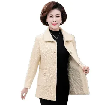 Майка есен и зима имитация норка кожа палто руно клип памук на средна възраст и стар западен стил дамска мода вълнен Coa Изображение
