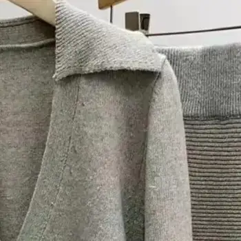 Жените плета пуловер или дълга пола есен зима дълъг разкроен ръкав v-образно деколте пуловер или елаист талията участък Midi поли женски комплект Изображение