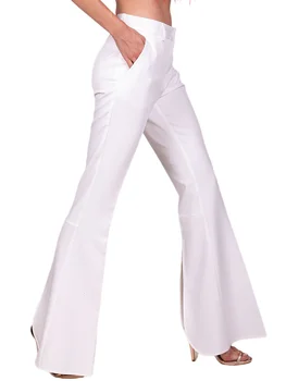 Костюми разкроени панталони жени лято нова продажба Flare гамаши обратно сплит крак отваряне бял рог панталони Изображение