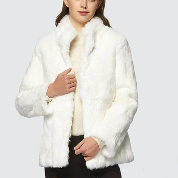 Hot Selling Mandarin Collar Top Brand Real Rabbit Fur Coat Women New Цена на едро Истинско естествено истинско кожено яке tsr651 Изображение