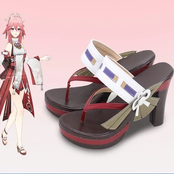Genshin Impact Yae Miko Cosplay обувки 10 см висок ток чехли Сандал Хелоуин косплей костюм аксесоар подпора Изображение