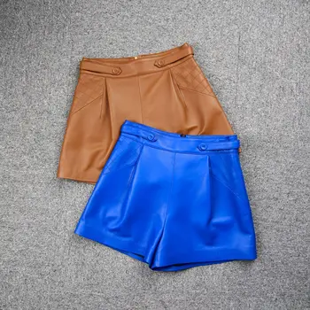 2022 Есен корейски стил дамски висококачествени къси панталони от естествена кожа B303 Изображение