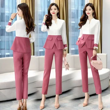 Two Piece Set Pants for Women Wear To Work Womens 2 Pant Sets Business Outfit Professional Office Cotton Trouser Suit Formal Xxl Изображение