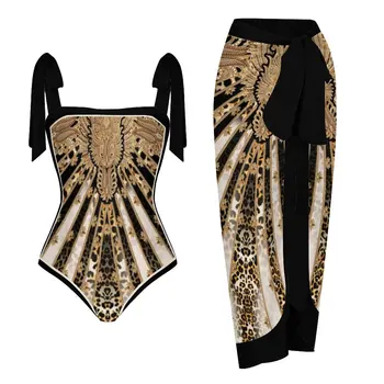 2024 Мода леопард печат едно парче бански и покриване на жените дантела нагоре секси бански избутване нагоре луксозен бански костюм Плажно облекло Изображение