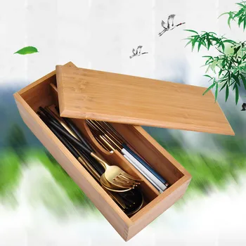 Бамбукова кутия за съхранение на дървени прибори Домакински кухненски инструменти Ресторант за съхранение на нож и вилица Кутия за пръчици за хранене Западни кутии за прибори за хранене Изображение