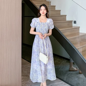 French Accept Waist Tea Sweet Skirt In The Summer Of 2023 And Green Decorative Pattern Of Tall Waist, Gentle Wind Dress Изображение