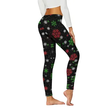 Удобни гамаши за жени случайни Коледа модел висока талия флорални печатни йога тичане дневни фитнес панталони Изображение