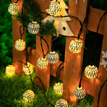 LED глобус низ светлини декоративни марокански кълбо сребърни метални топки батерия USB захранва вътрешен открит декорация за Коледа Изображение