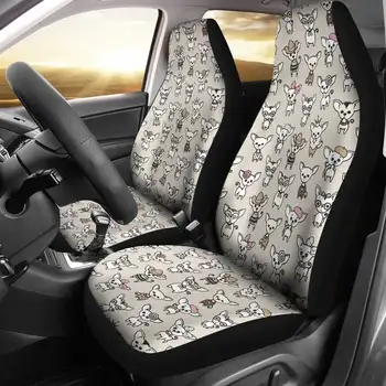 Pattern Print Chihuahua Seat Cover Калъфи за столчета за кола Комплект 2 бр, аксесоари за кола Стелки за кола Изображение