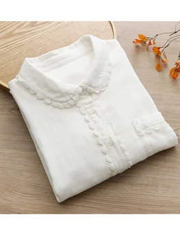 Lamtrip качество дантела кантове двойни слоеве памучна прежда кожата приятелски риза блуза 2023 есен Изображение