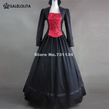Черна дълга ръкави готическа викторианска рокля Ренесансова кралица Елизабет Средновековна викторианска бална рокля Възстановка Театрално облекло Изображение
