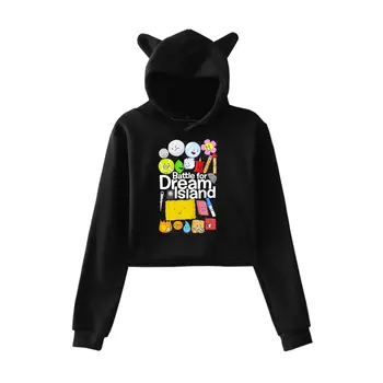 Jacknjellify BFDI битка за Dream Island Streetwear лого Пуловер Hoodie Merch Hoodies Суитшърти за момичета Котешко ухо Crop Изображение