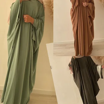 Рамадан Мюсюлманска Абая Дамска Рокля Дубай Кафтан Турция Ислям Batwing ръкав рокля Пакистан Abayas роба Musulmane Vestidos 2023 Изображение